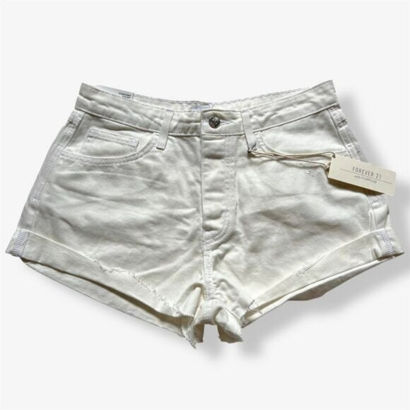 Forever 21 NWT White Concert Shorts Mid-Rise Slim Fit Cotton women's Size W28 - Picture 1 of 10